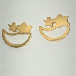 Gold Tone Stainless Steel Celestial Moon & Star Stud Earrings